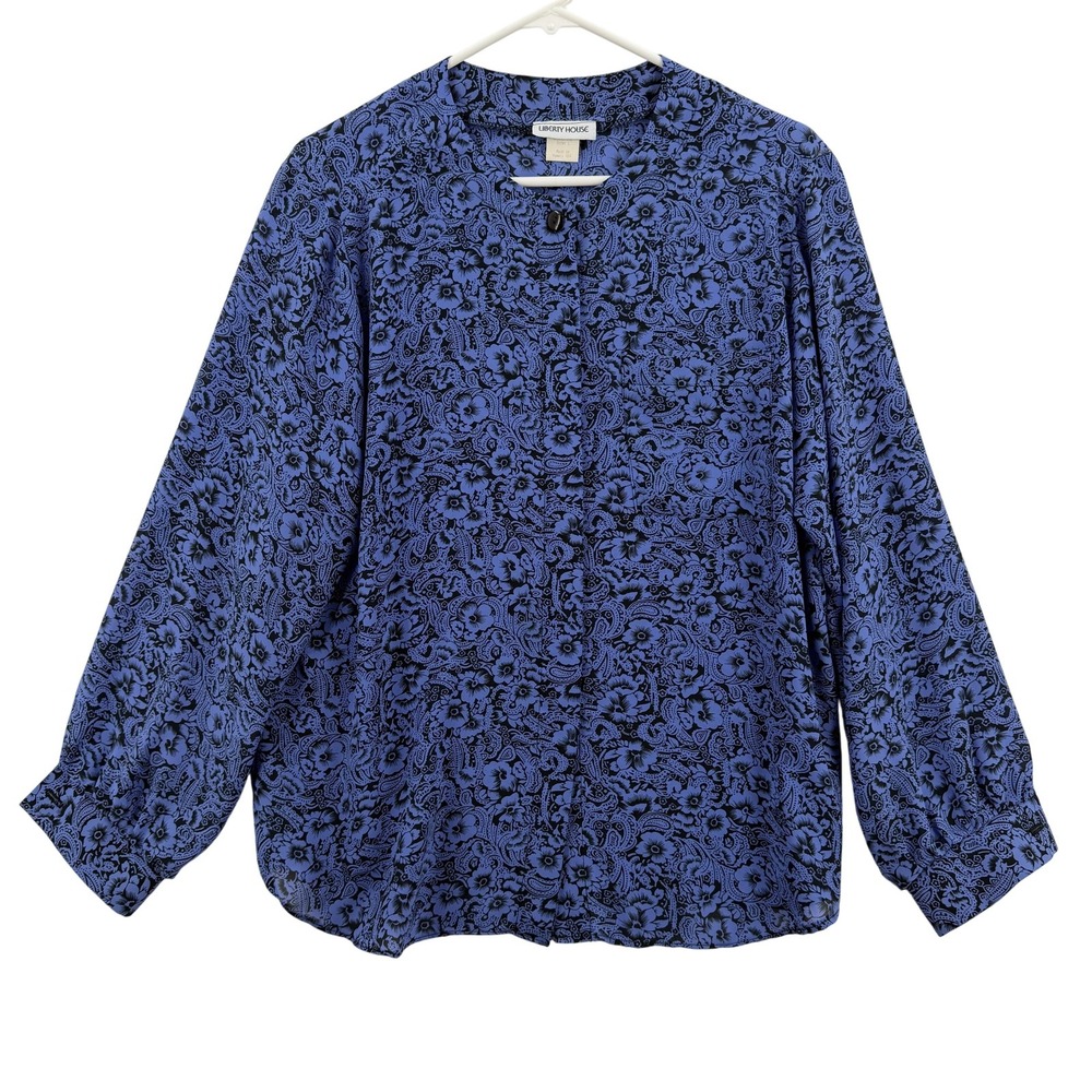 VINTAGE Liberty House Blouse Womens Large Blue Paisley Made in Hawaii USA 90s